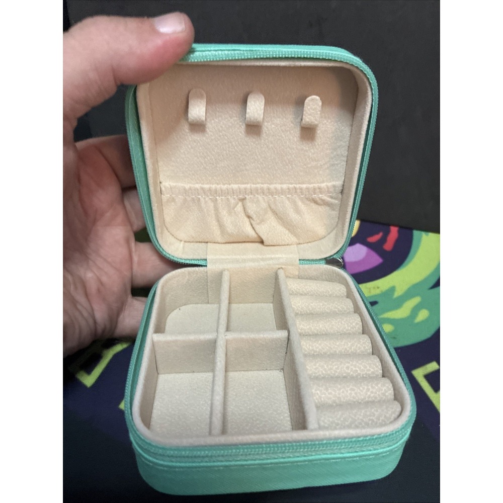 Zippered Jewelry Box Travel Case Organizer Turquoise D1